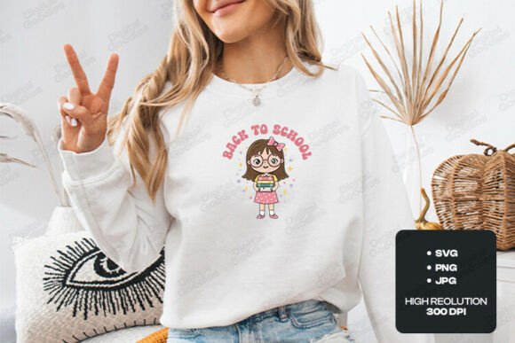 Back to School Cute Girl Illustration: Graphics for T-Shirt Designs & Editorial Use