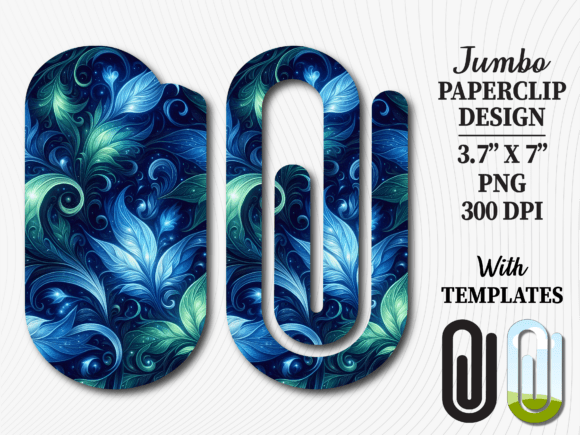 Blue Teal Fractal Leaf Jumbo Paperclip Graphics