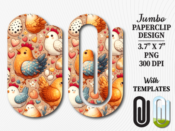 Cute Farmhouse Chicken Jumbo Paperclip: Graphics for Crafts
