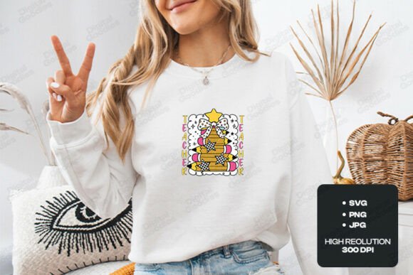 Cute Teacher Pencil Stack SVG: Graphics for T-Shirt Designs