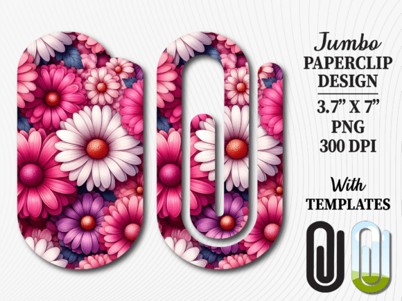 Floral Daisy Pattern Jumbo Paperclip Graphics for Crafts