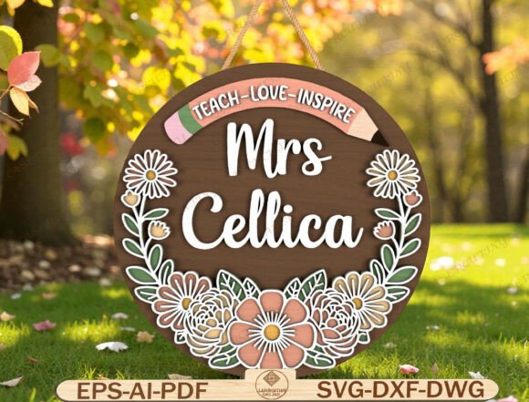 Personalized Teacher Round Sign Lasercut Graphics