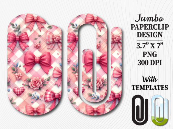 Pink Gingham Floral Jumbo Paperclip Graphics for Crafts
