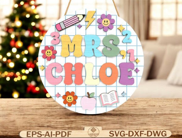 Retro Teacher Name Round Door Sign SVG – Graphics & Graphic Templates
