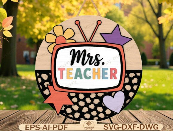 Retro TV Classroom Door Sign Laser Cut Graphics