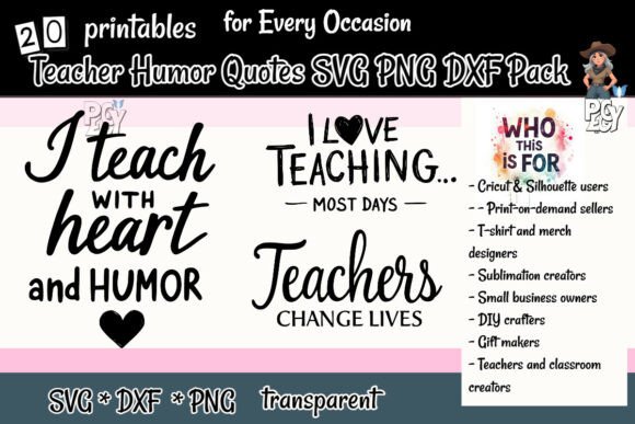 Teacher Humor Quotes SVG PNG DXF Pack: Graphics for T-Shirt Designs