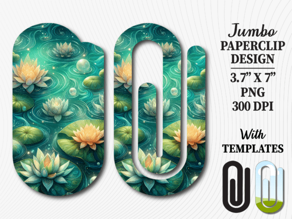 Water Lily Lotus Floral Jumbo Paperclip: Graphics for Crafts & Branding